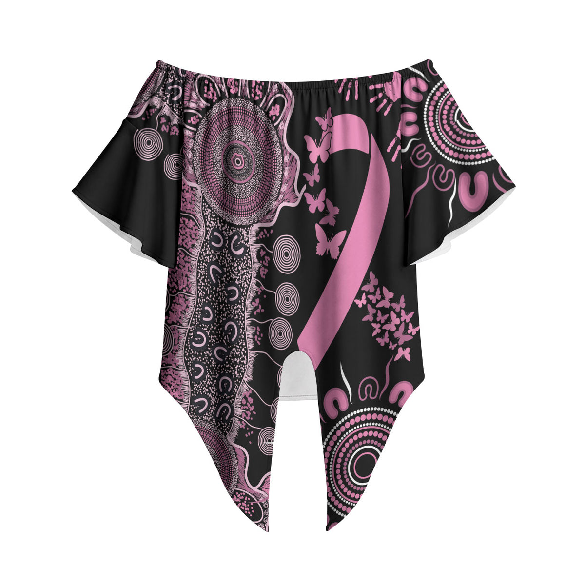 Personalised Aboriginal Pink Ribbons Off Shoulder Wrap Waist Top Beautiful Butterflies Breast Cancer Support
