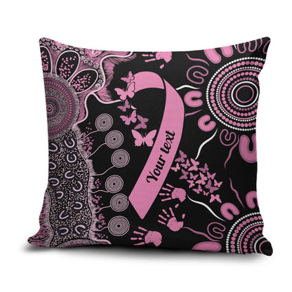 Personalised Aboriginal Pink Ribbons Pillow Cover Beautiful Butterflies Breast Cancer Support
