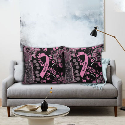Personalised Aboriginal Pink Ribbons Pillow Cover Beautiful Butterflies Breast Cancer Support