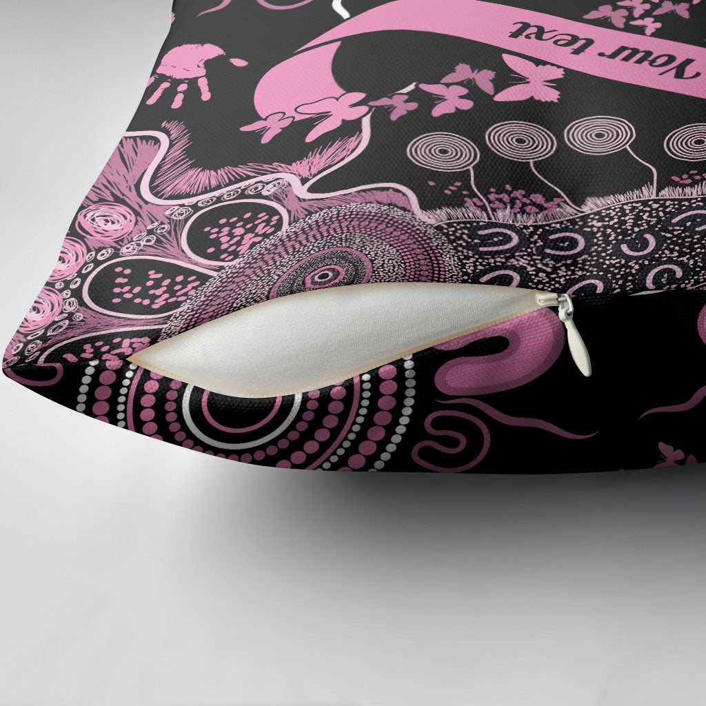 Personalised Aboriginal Pink Ribbons Pillow Cover Beautiful Butterflies Breast Cancer Support