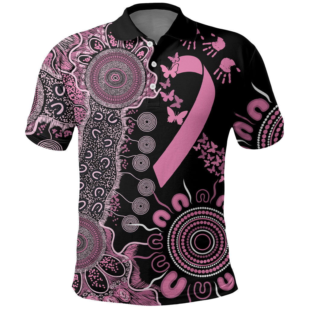 Personalised Aboriginal Pink Ribbons Polo Shirt Beautiful Butterflies Breast Cancer Support
