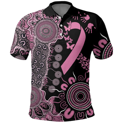 Personalised Aboriginal Pink Ribbons Polo Shirt Beautiful Butterflies Breast Cancer Support