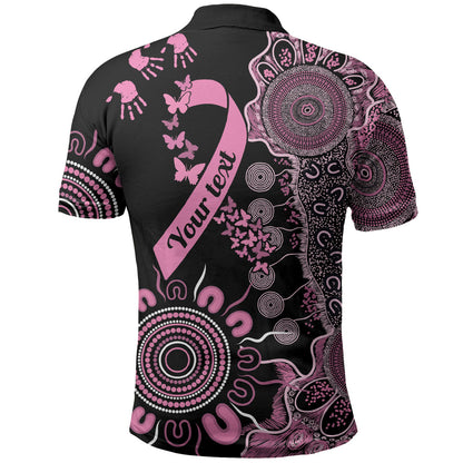Personalised Aboriginal Pink Ribbons Polo Shirt Beautiful Butterflies Breast Cancer Support