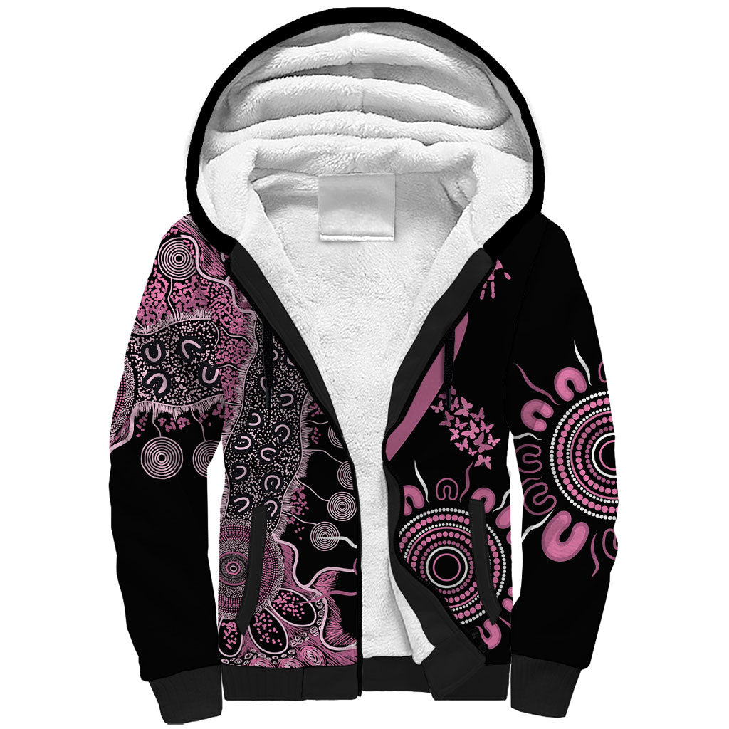 Personalised Aboriginal Pink Ribbons Sherpa Hoodie Beautiful Butterflies Breast Cancer Support