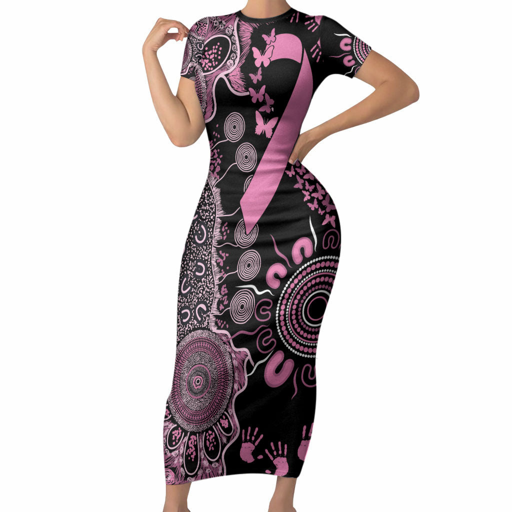 Personalised Aboriginal Pink Ribbons Short Sleeve Bodycon Dress Beautiful Butterflies Breast Cancer Support