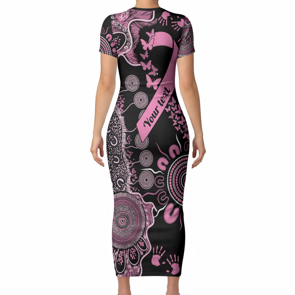 Personalised Aboriginal Pink Ribbons Short Sleeve Bodycon Dress Beautiful Butterflies Breast Cancer Support