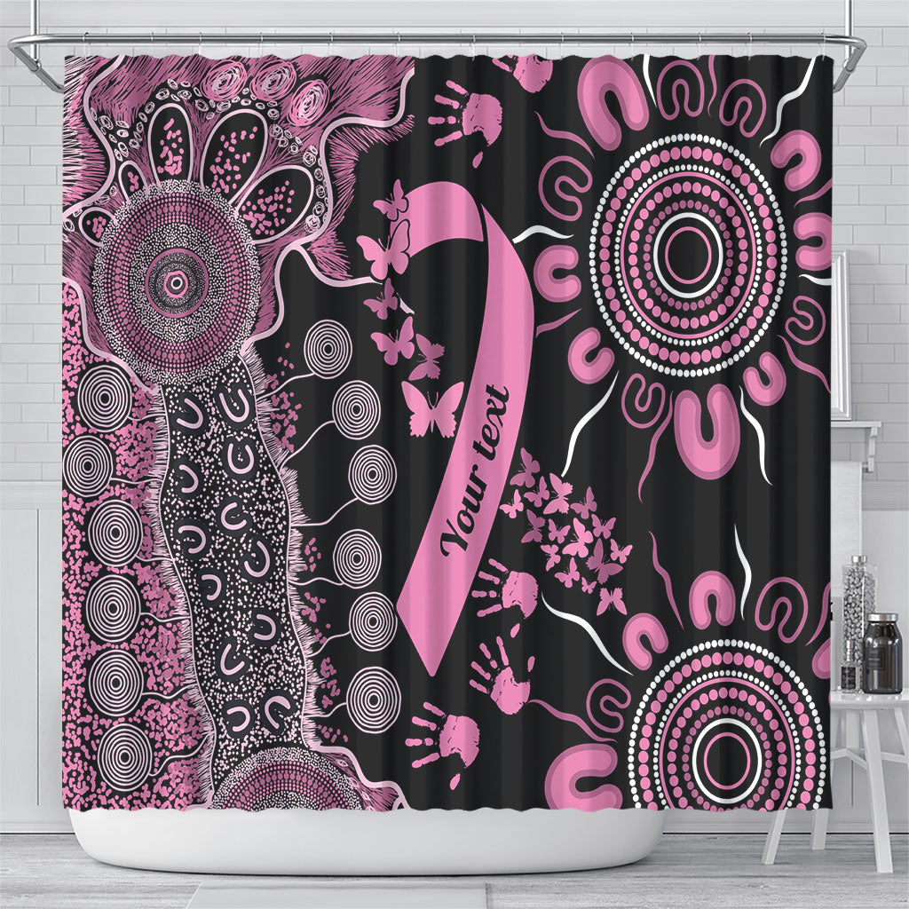Personalised Aboriginal Pink Ribbons Shower Curtain Beautiful Butterflies Breast Cancer Support