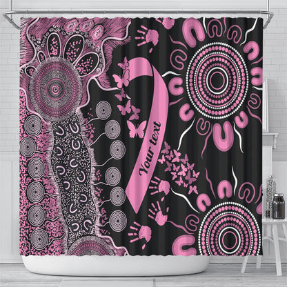 Personalised Aboriginal Pink Ribbons Shower Curtain Beautiful Butterflies Breast Cancer Support