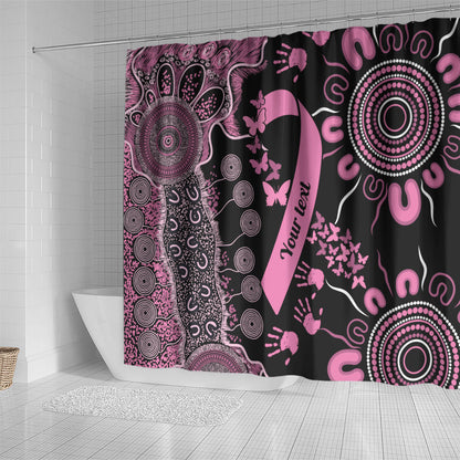 Personalised Aboriginal Pink Ribbons Shower Curtain Beautiful Butterflies Breast Cancer Support