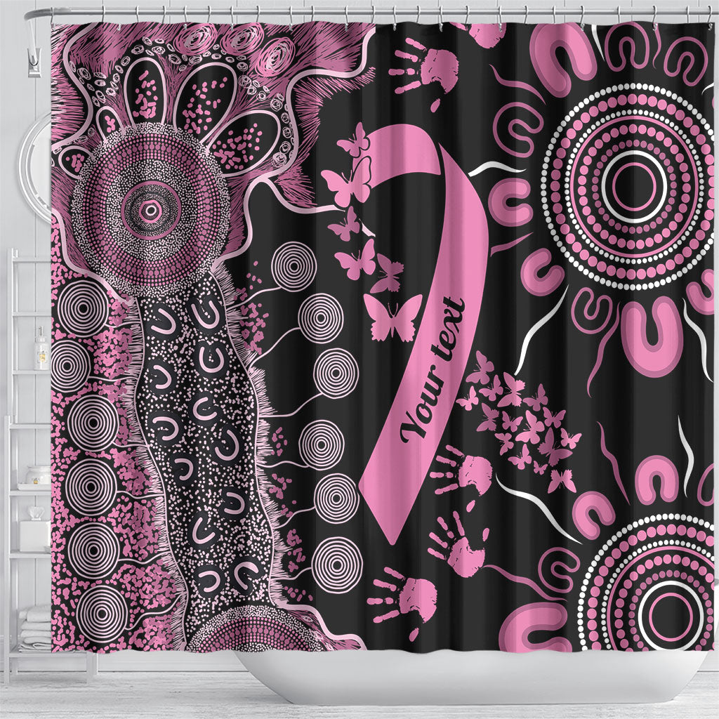 Personalised Aboriginal Pink Ribbons Shower Curtain Beautiful Butterflies Breast Cancer Support