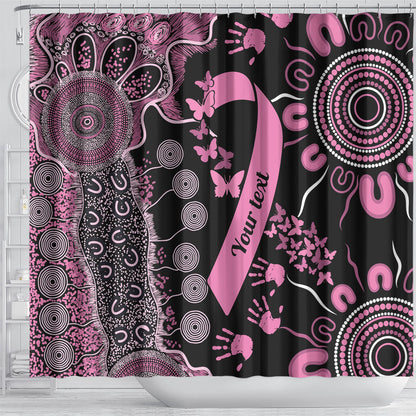 Personalised Aboriginal Pink Ribbons Shower Curtain Beautiful Butterflies Breast Cancer Support