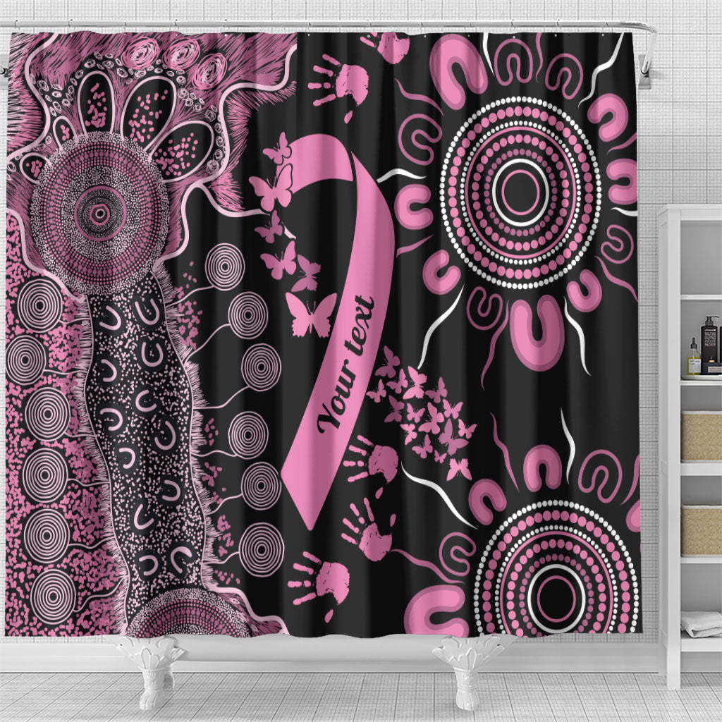 Personalised Aboriginal Pink Ribbons Shower Curtain Beautiful Butterflies Breast Cancer Support