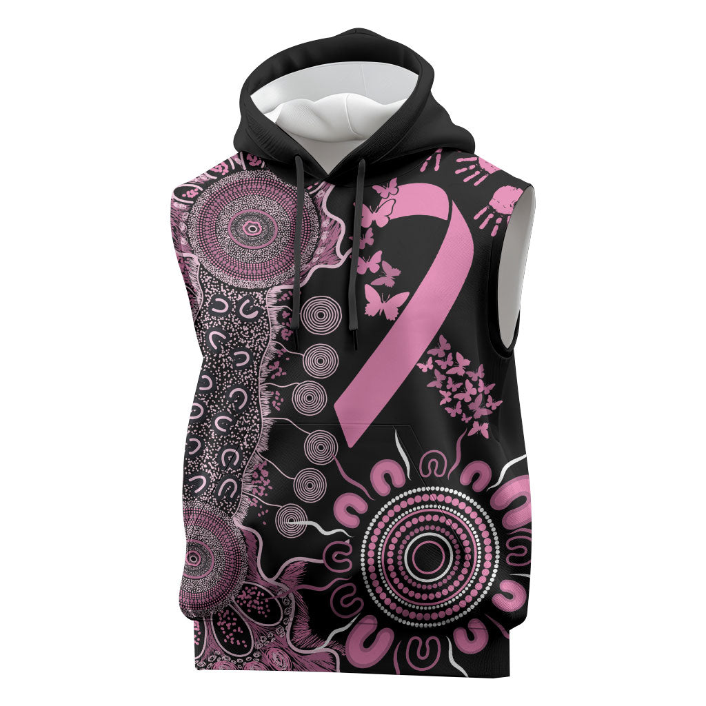Personalised Aboriginal Pink Ribbons Sleeveless Hoodie Beautiful Butterflies Breast Cancer Support