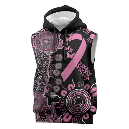 Personalised Aboriginal Pink Ribbons Sleeveless Hoodie Beautiful Butterflies Breast Cancer Support