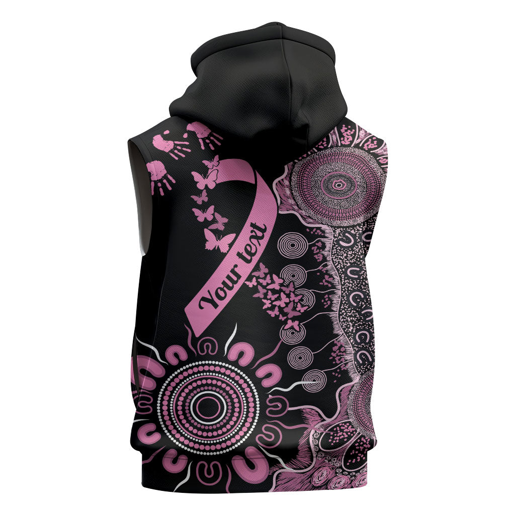 Personalised Aboriginal Pink Ribbons Sleeveless Hoodie Beautiful Butterflies Breast Cancer Support