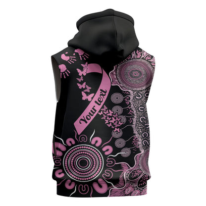 Personalised Aboriginal Pink Ribbons Sleeveless Hoodie Beautiful Butterflies Breast Cancer Support