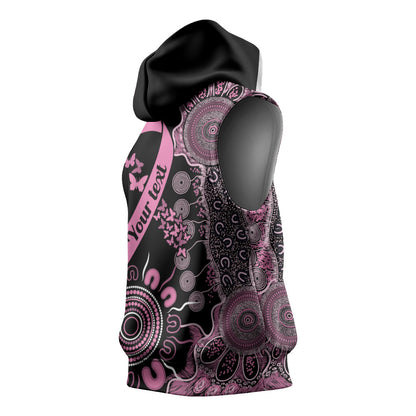 Personalised Aboriginal Pink Ribbons Sleeveless Hoodie Beautiful Butterflies Breast Cancer Support