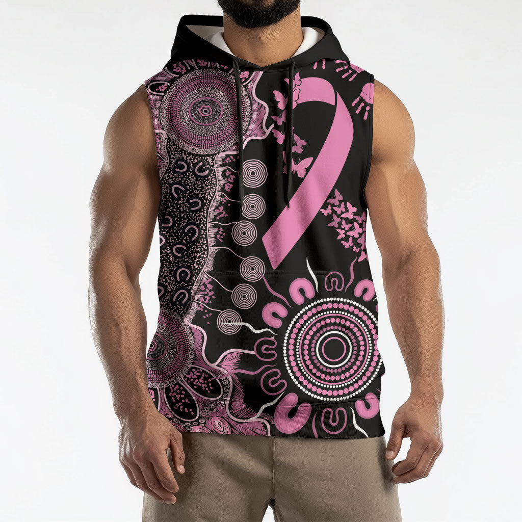 Personalised Aboriginal Pink Ribbons Sleeveless Hoodie Beautiful Butterflies Breast Cancer Support
