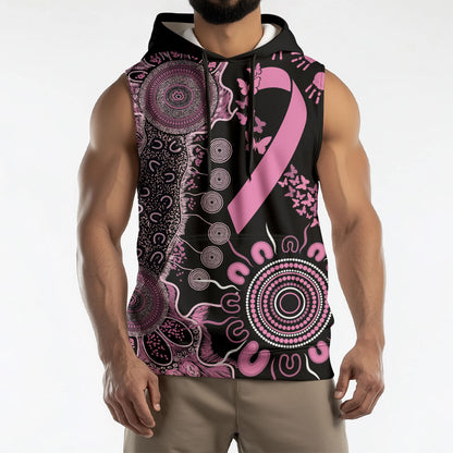 Personalised Aboriginal Pink Ribbons Sleeveless Hoodie Beautiful Butterflies Breast Cancer Support