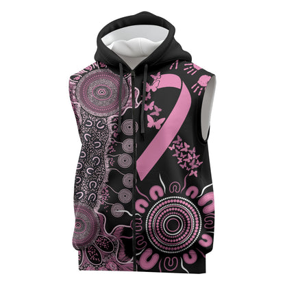 Personalised Aboriginal Pink Ribbons Sleeveless Zip Hoodie Beautiful Butterflies Breast Cancer Support