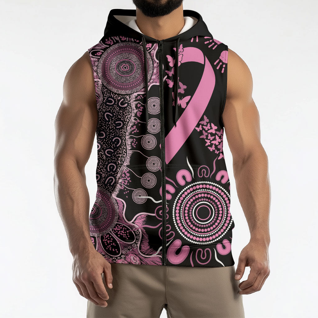Personalised Aboriginal Pink Ribbons Sleeveless Zip Hoodie Beautiful Butterflies Breast Cancer Support