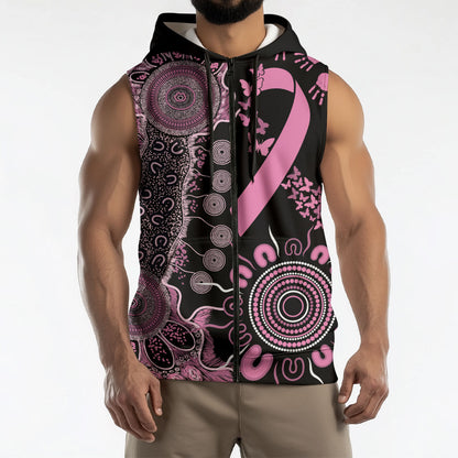 Personalised Aboriginal Pink Ribbons Sleeveless Zip Hoodie Beautiful Butterflies Breast Cancer Support