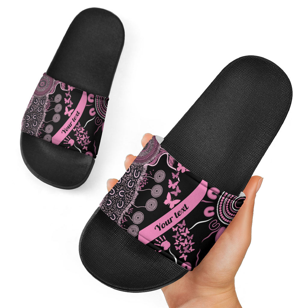 Personalised Aboriginal Pink Ribbons Slide Sandals Beautiful Butterflies Breast Cancer Support