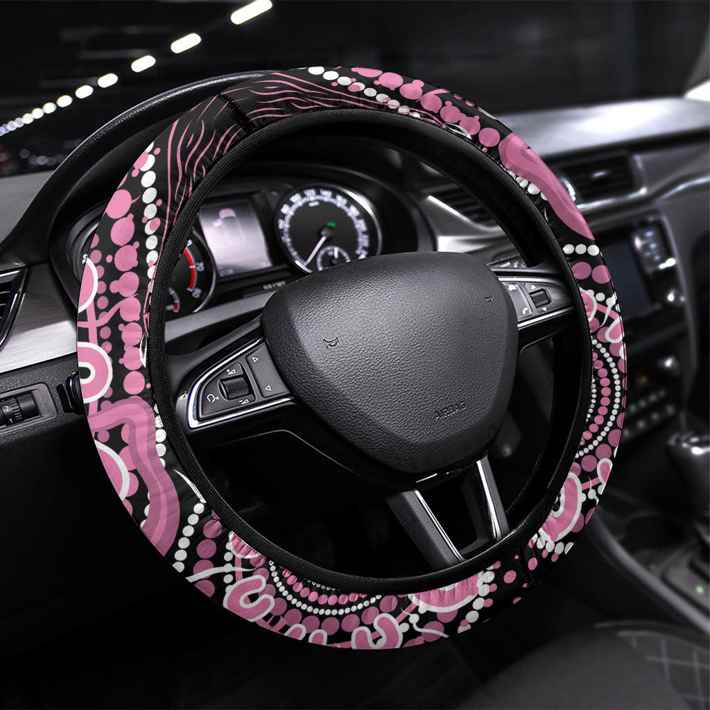 Aboriginal Pink Ribbons Steering Wheel Cover Beautiful Butterflies Breast Cancer Support