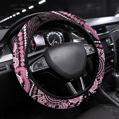 Aboriginal Pink Ribbons Steering Wheel Cover Beautiful Butterflies Breast Cancer Support