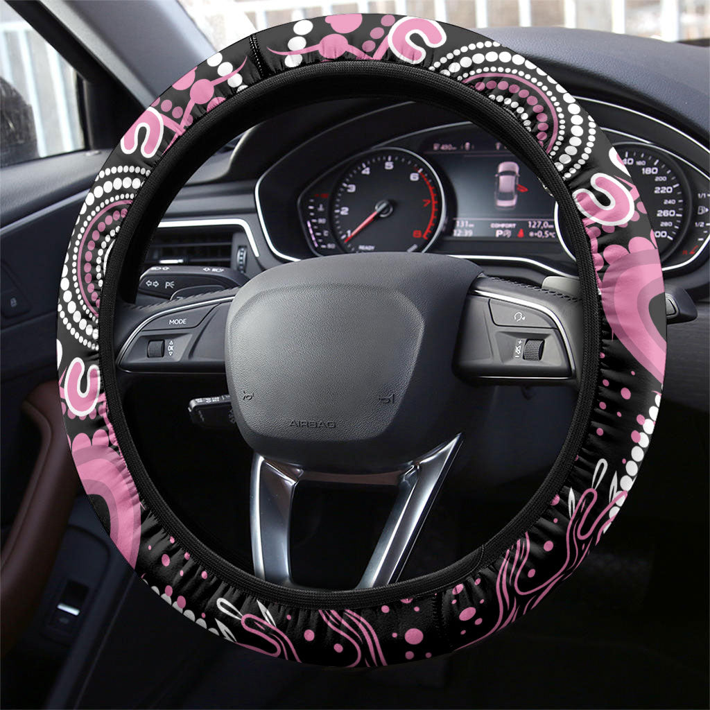 Aboriginal Pink Ribbons Steering Wheel Cover Beautiful Butterflies Breast Cancer Support