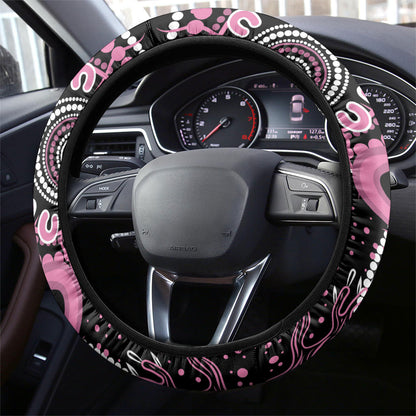 Aboriginal Pink Ribbons Steering Wheel Cover Beautiful Butterflies Breast Cancer Support