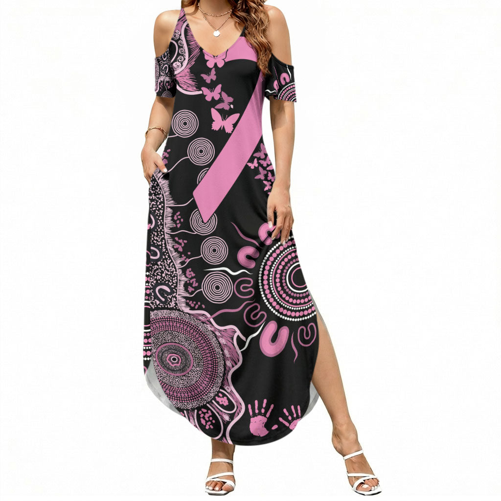 Personalised Aboriginal Pink Ribbons Summer Maxi Dress Beautiful Butterflies Breast Cancer Support