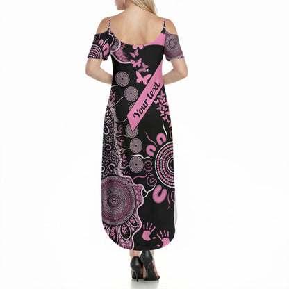 Personalised Aboriginal Pink Ribbons Summer Maxi Dress Beautiful Butterflies Breast Cancer Support