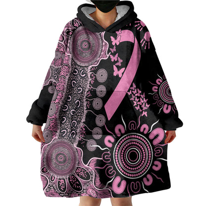 Personalised Aboriginal Pink Ribbons Wearable Blanket Hoodie Beautiful Butterflies Breast Cancer Support