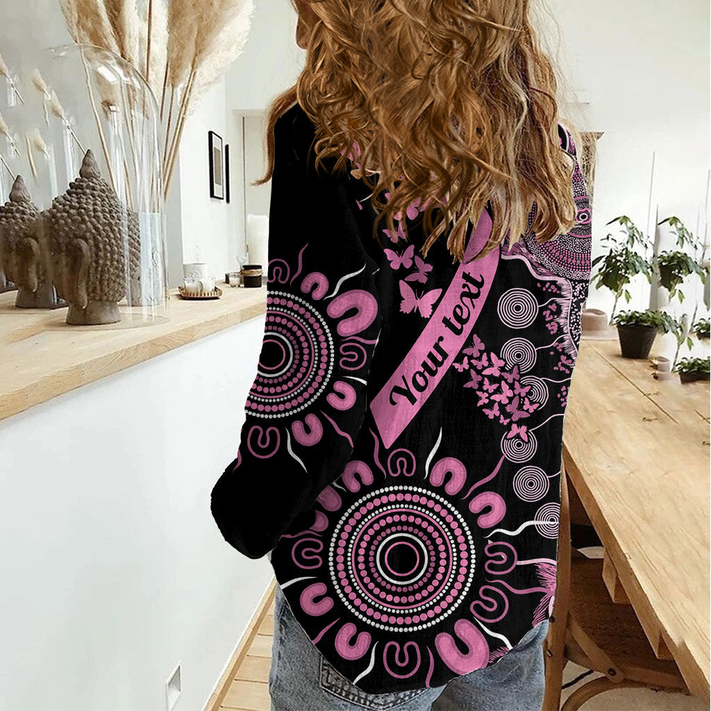 Personalised Aboriginal Pink Ribbons Women Casual Shirt Beautiful Butterflies Breast Cancer Support