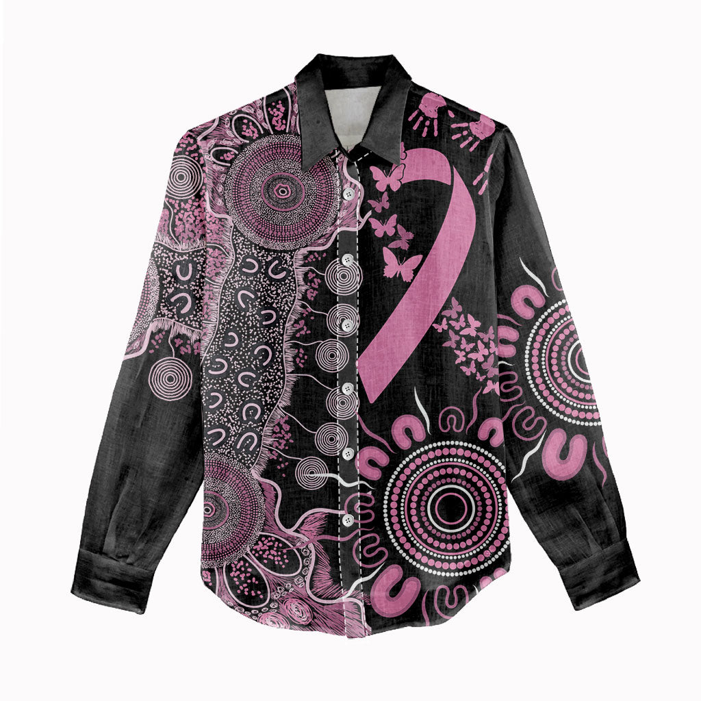 Personalised Aboriginal Pink Ribbons Women Casual Shirt Beautiful Butterflies Breast Cancer Support