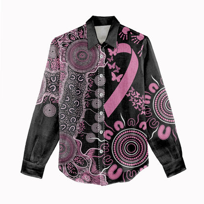 Personalised Aboriginal Pink Ribbons Women Casual Shirt Beautiful Butterflies Breast Cancer Support