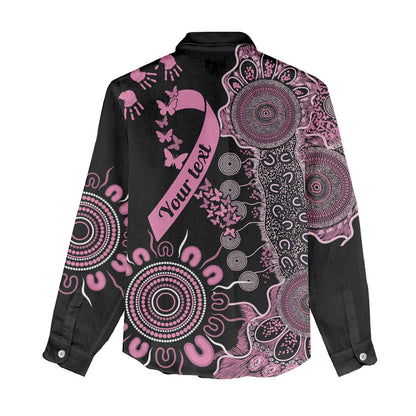 Personalised Aboriginal Pink Ribbons Women Casual Shirt Beautiful Butterflies Breast Cancer Support