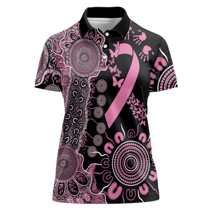 Personalised Aboriginal Pink Ribbons Women Polo Shirt Beautiful Butterflies Breast Cancer Support