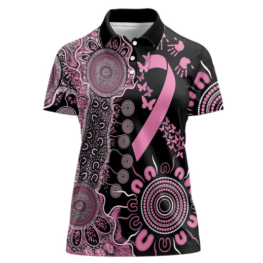 Personalised Aboriginal Pink Ribbons Women Polo Shirt Beautiful Butterflies Breast Cancer Support