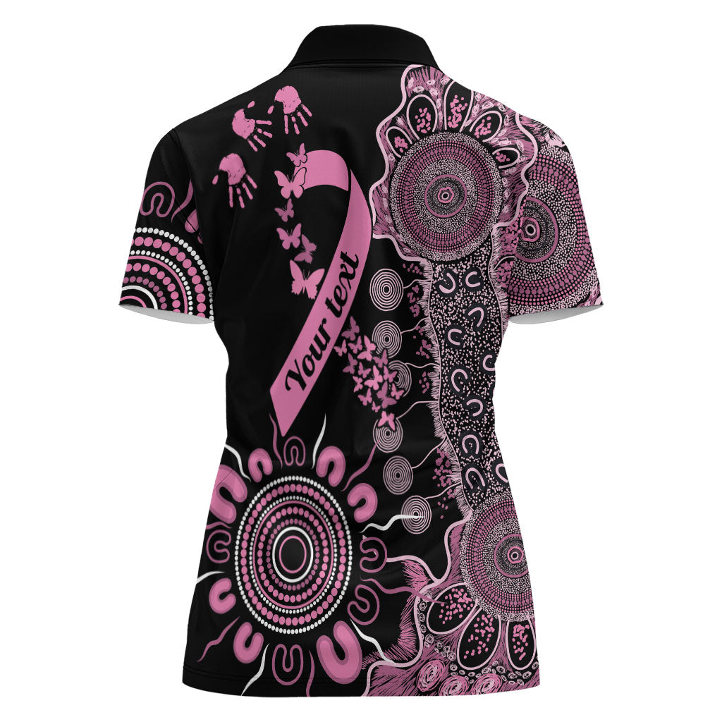 Personalised Aboriginal Pink Ribbons Women Polo Shirt Beautiful Butterflies Breast Cancer Support