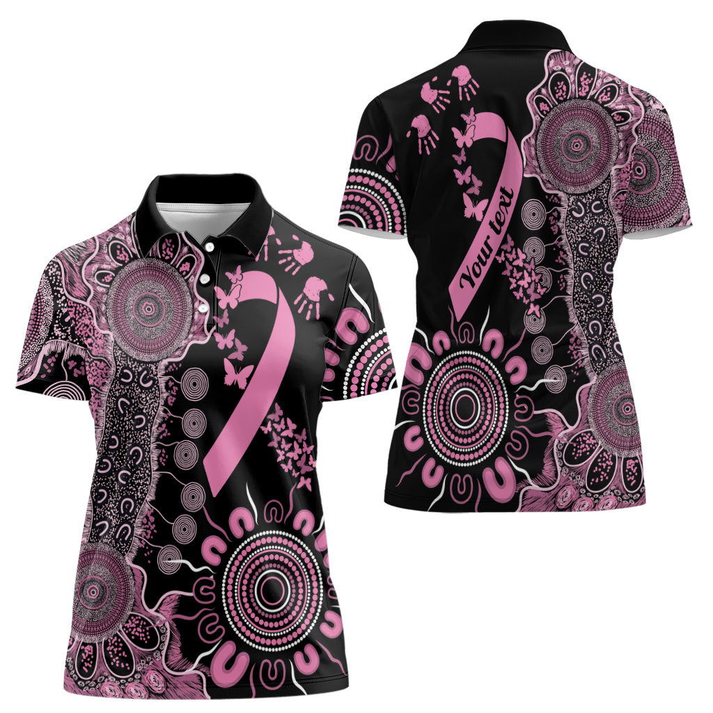 Personalised Aboriginal Pink Ribbons Women Polo Shirt Beautiful Butterflies Breast Cancer Support
