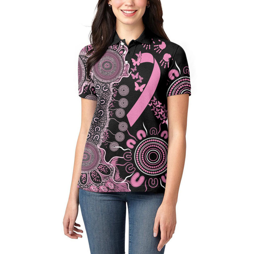 Personalised Aboriginal Pink Ribbons Women Polo Shirt Beautiful Butterflies Breast Cancer Support