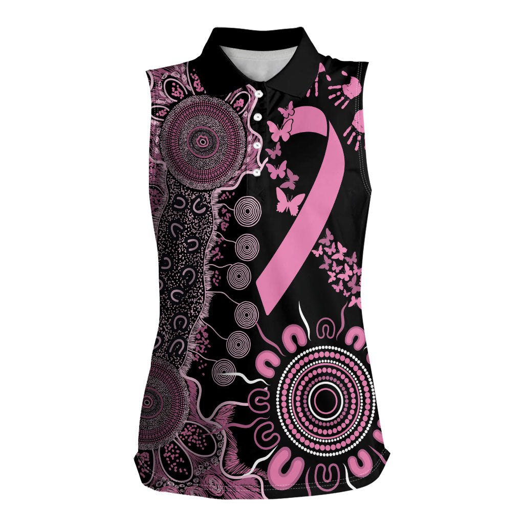 Personalised Aboriginal Pink Ribbons Women Sleeveless Polo Shirt Beautiful Butterflies Breast Cancer Support