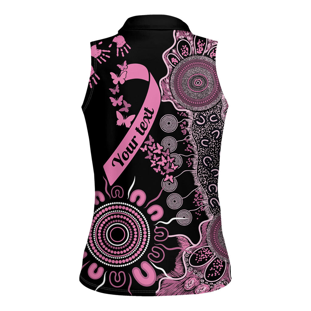 Personalised Aboriginal Pink Ribbons Women Sleeveless Polo Shirt Beautiful Butterflies Breast Cancer Support