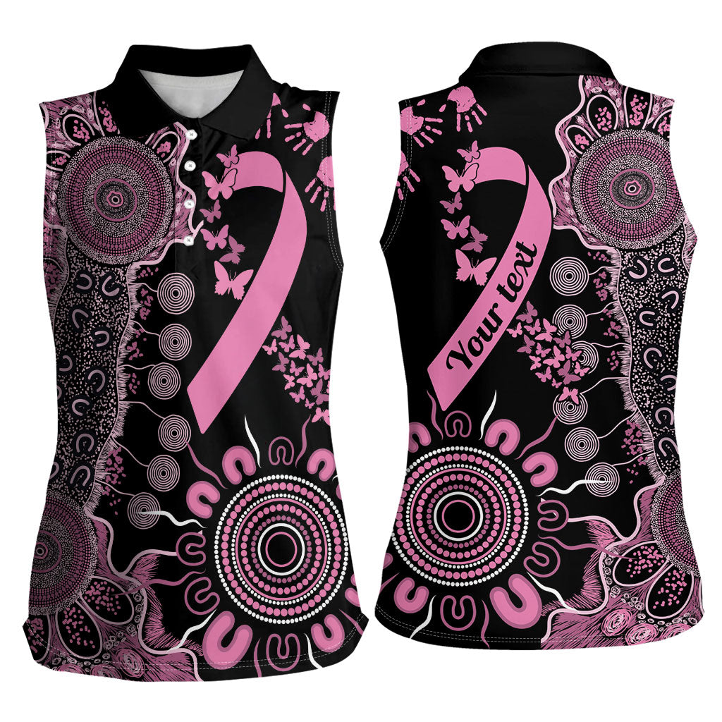 Personalised Aboriginal Pink Ribbons Women Sleeveless Polo Shirt Beautiful Butterflies Breast Cancer Support
