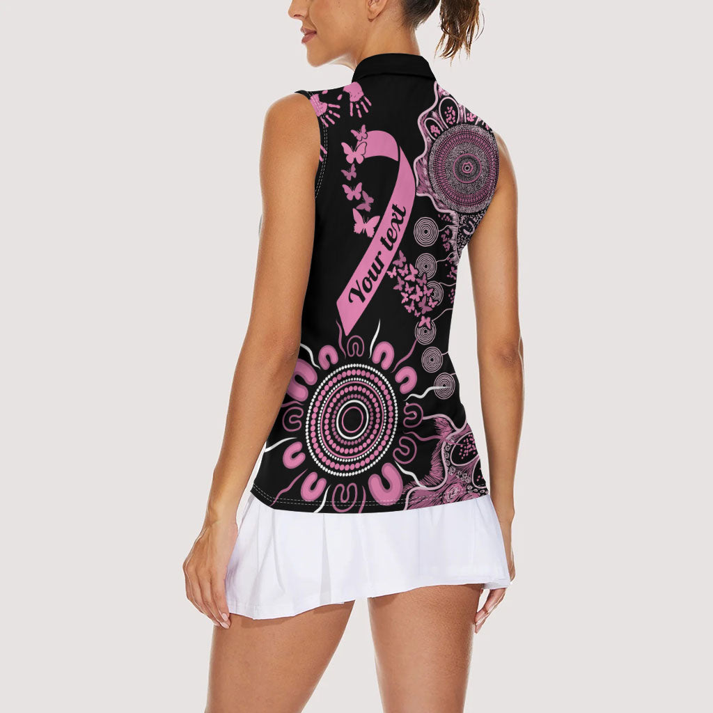 Personalised Aboriginal Pink Ribbons Women Sleeveless Polo Shirt Beautiful Butterflies Breast Cancer Support