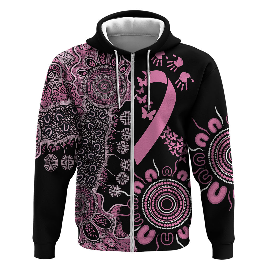 Personalised Aboriginal Pink Ribbons Zip Hoodie Beautiful Butterflies Breast Cancer Support