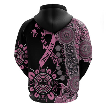 Personalised Aboriginal Pink Ribbons Zip Hoodie Beautiful Butterflies Breast Cancer Support