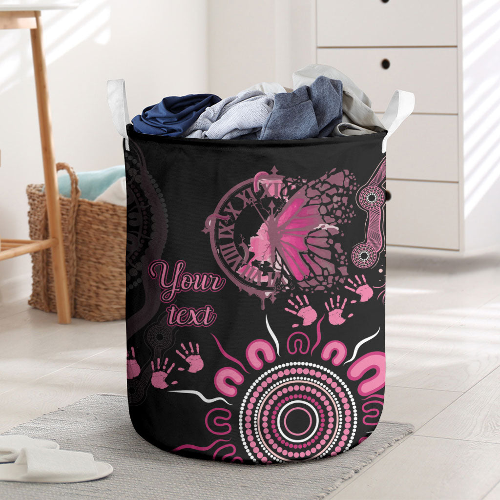 Personalised Aboriginal Pink Ribbons Laundry Basket Think Pink Butterfly Art Wall Clock Breast Cancer Support